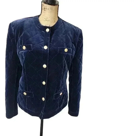 JH Collection Vintage 80s Velvet Quilted Blazer Military style Jacket. Size 10 - Picture 5 of 14